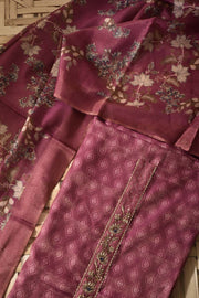 Wine Chanderi Cotton Dress Material