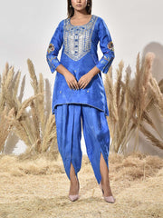 Blue Vasansi Silk Embroidered Kurta and Dhoti Pants Set
