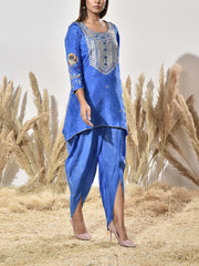 Blue Vasansi Silk Embroidered Kurta and Dhoti Pants Set