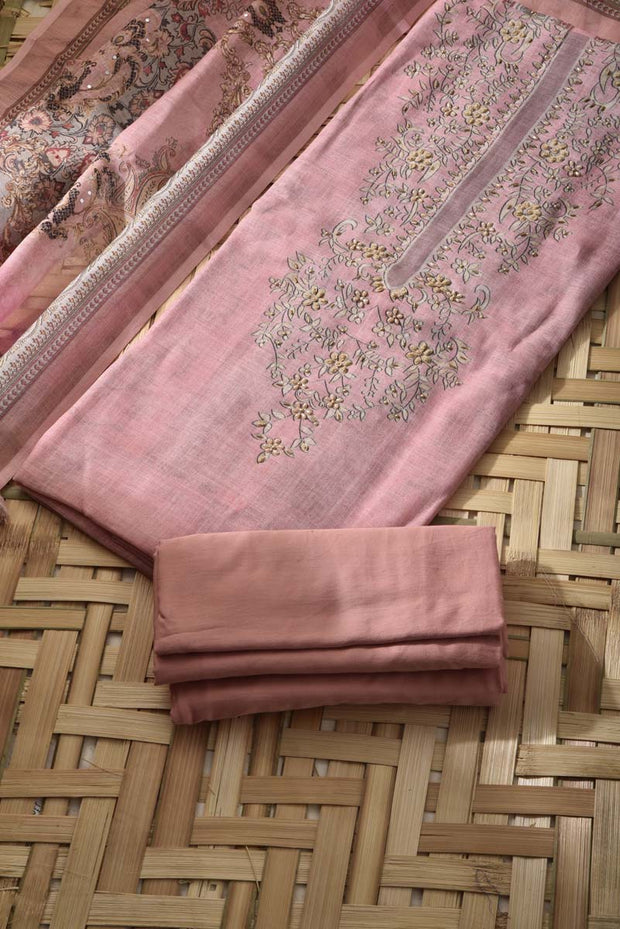 Peach Linen Cotton Dress Material