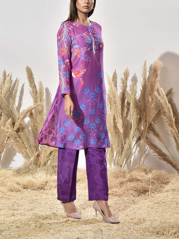 Purple Vasansi Silk Printed Co Ord Set