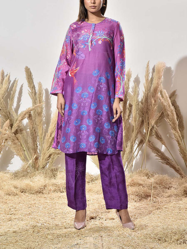 Purple Vasansi Silk Printed Co Ord Set