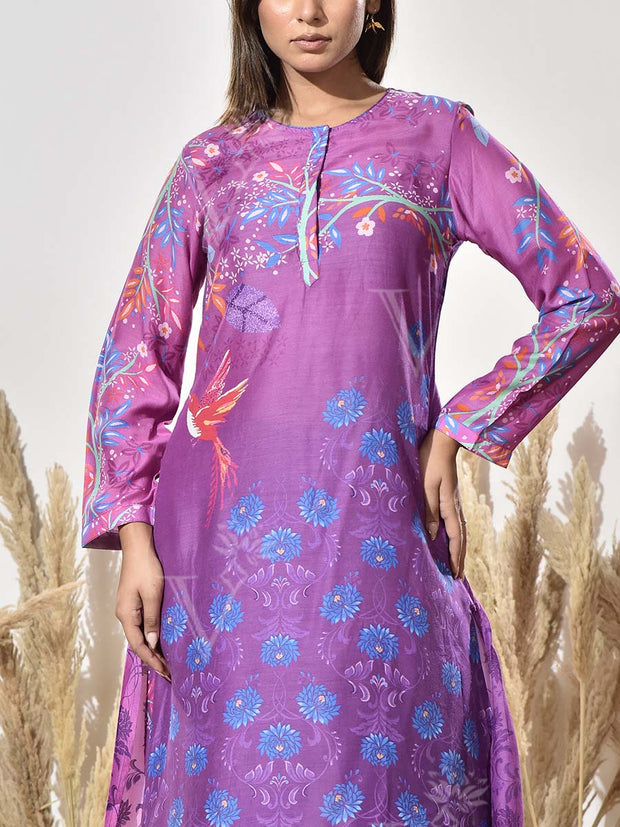 Purple Vasansi Silk Printed Co Ord Set