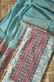 Cream & Green Cotton Dress Material