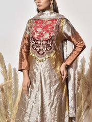 Brown and Golden Embroidered Tissue Gown