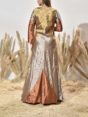 Brown and Golden Embroidered Tissue Gown