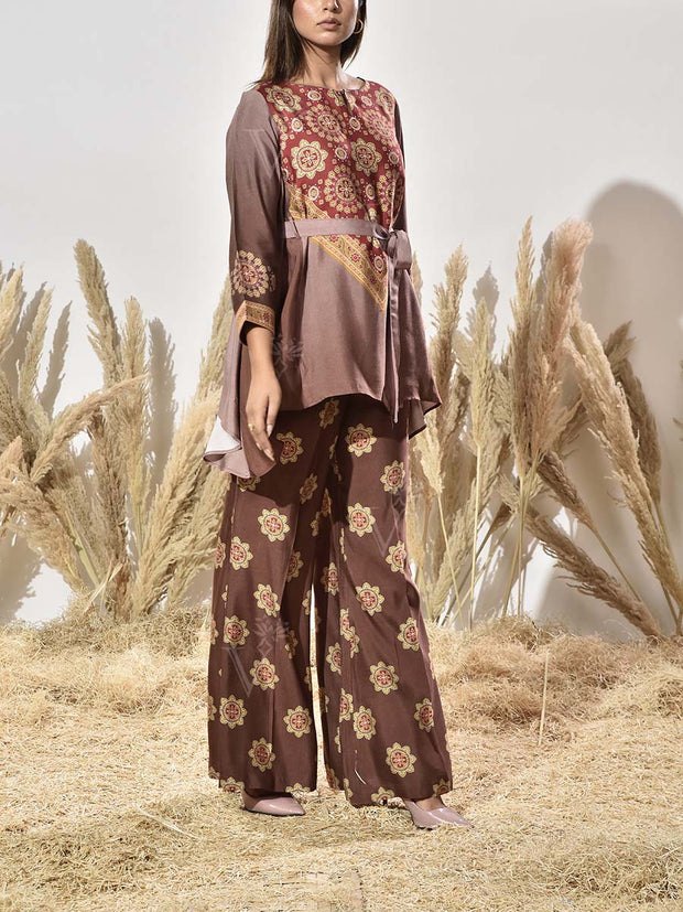 Brown Vasansi Silk Printed Co Ord Set