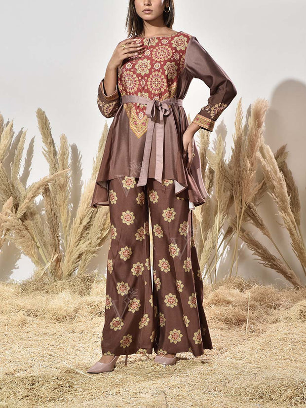 Brown Vasansi Silk Printed Co Ord Set