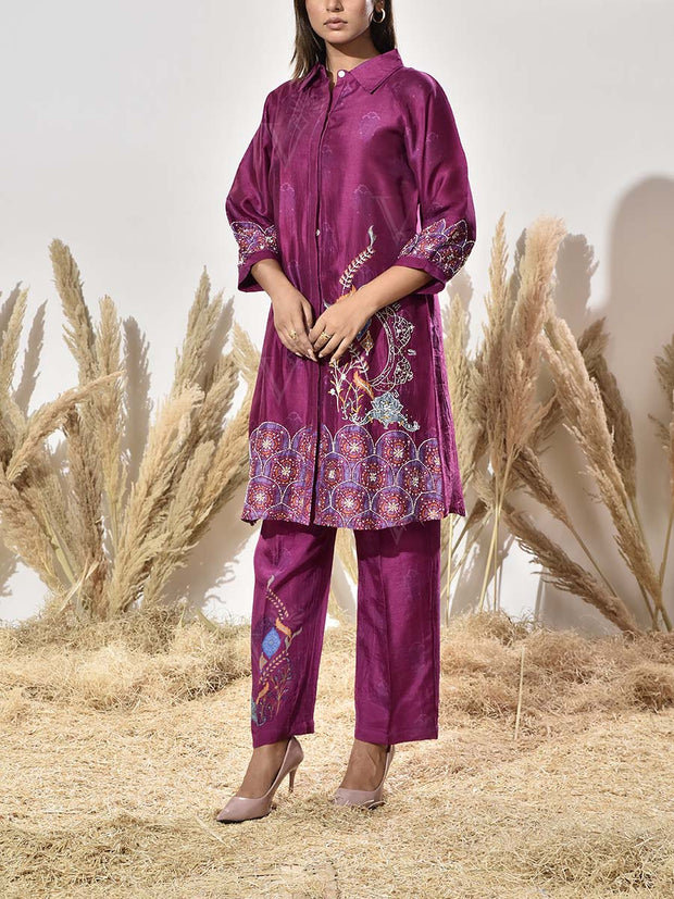 Magenta Pink Vasansi Silk Embroidered Kurta and Pant Set