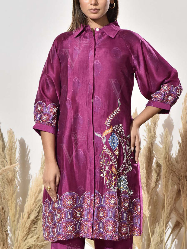 Magenta Pink Vasansi Silk Embroidered Kurta and Pant Set