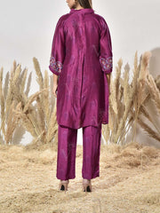 Magenta Pink Vasansi Silk Embroidered Kurta and Pant Set
