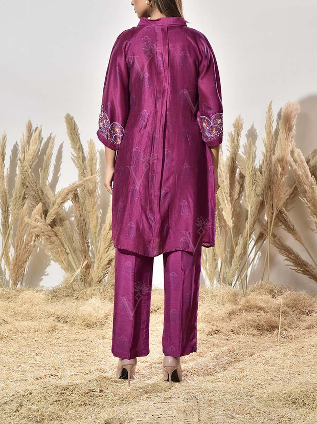 Magenta Pink Vasansi Silk Embroidered Kurta and Pant Set