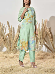 Mint Green Vasansi Silk Embroidered Kurta and Pant Set