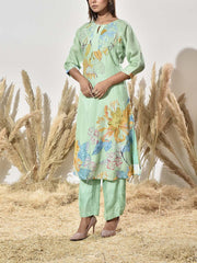 Mint Green Vasansi Silk Embroidered Kurta and Pant Set