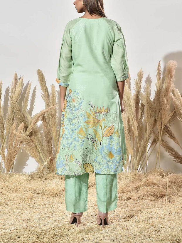 Mint Green Vasansi Silk Embroidered Kurta and Pant Set