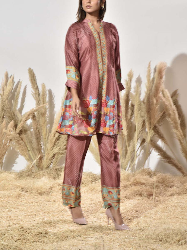 Brown Embroidered Vasansi Silk Co Ord Set