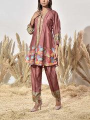Brown Embroidered Vasansi Silk Co Ord Set