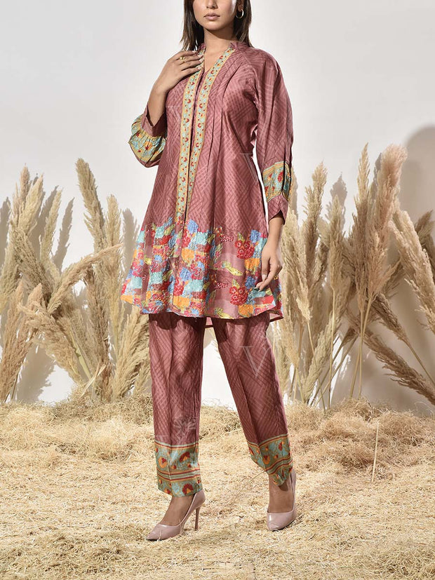 Brown Embroidered Vasansi Silk Co Ord Set