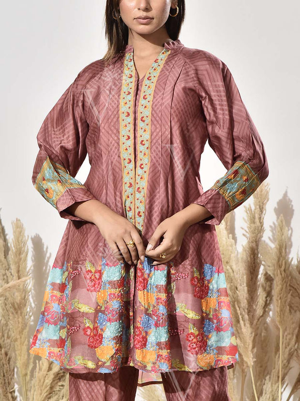 Brown Embroidered Vasansi Silk Co Ord Set