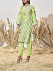 Green Embroidered Vasansi Silk Leheriya Kurta and Pant Set