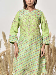Green Embroidered Vasansi Silk Leheriya Kurta and Pant Set