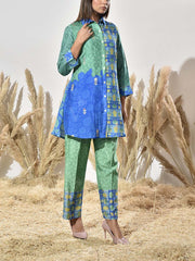 Blue and Green Vasansi Silk Embroidered Co Ord Set