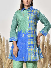 Blue and Green Vasansi Silk Embroidered Co Ord Set