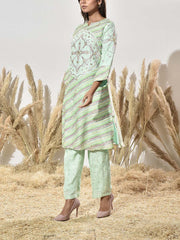 Mint Green Embroidered Vasansi Silk Leheriya Kurta and Pant Set