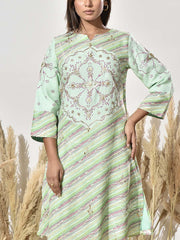 Mint Green Embroidered Vasansi Silk Leheriya Kurta and Pant Set