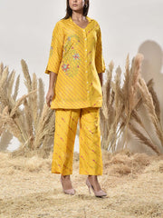 Yellow Embroidered Vasansi Silk Leheriya Co Ord Set
