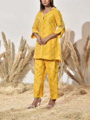 Yellow Embroidered Vasansi Silk Leheriya Co Ord Set