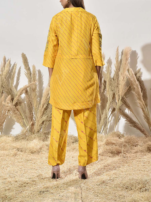 Yellow Embroidered Vasansi Silk Leheriya Co Ord Set