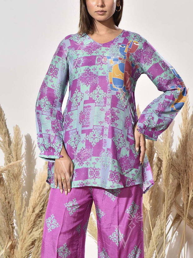 Purple and Green Vasansi Silk Printed Co Ord Set