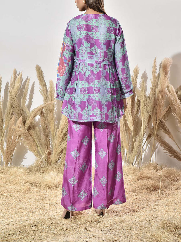 Purple and Green Vasansi Silk Printed Co Ord Set