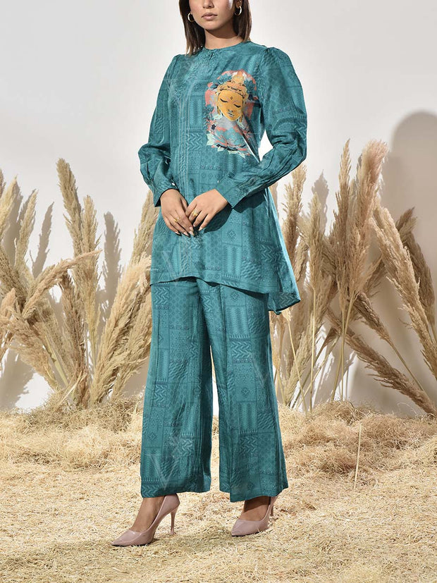 Teal Vasansi Silk Printed Co Ord Set