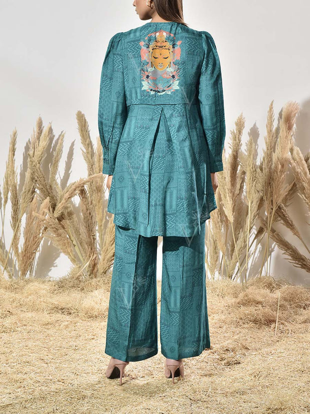 Teal Vasansi Silk Printed Co Ord Set