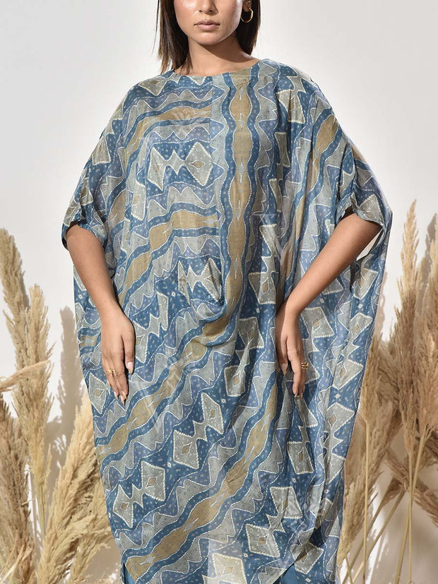 Teal Asymmetric Vasansi Silk Kurta and Pant Set