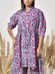 Pink and Grey Asymmetric Print Kurta and Pant Set