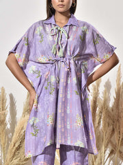 Lilac Vasansi Silk Printed Kaftan and Pant Set