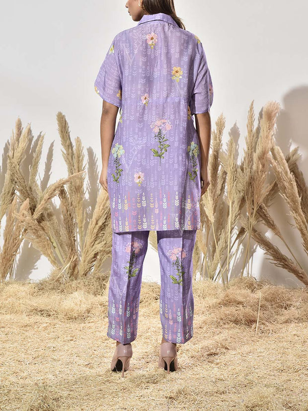 Lilac Vasansi Silk Printed Kaftan and Pant Set