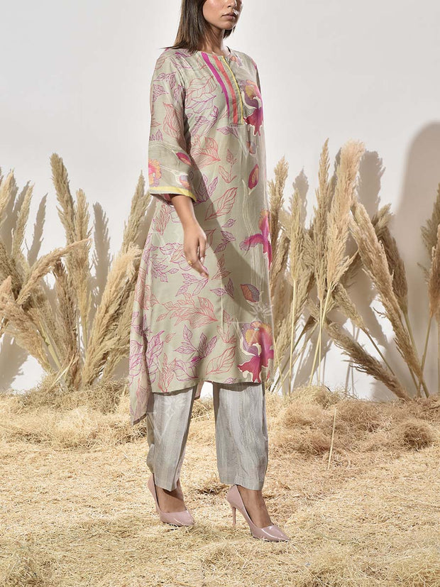 Grey Vasansi Silk Printed Kurta and Pant Set