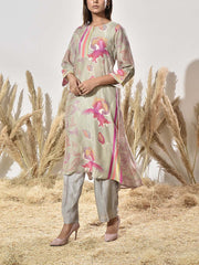 Grey Vasansi Silk Printed Kurta and Pant Set