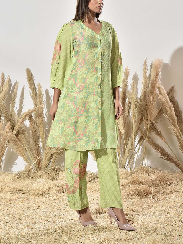 Green Vasansi Silk Printed Kurta and Pant Set