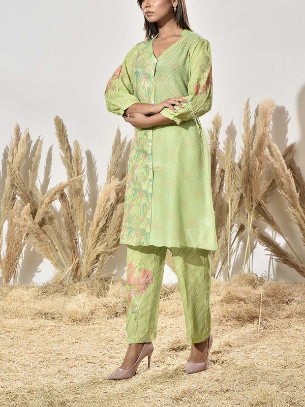 Green Vasansi Silk Printed Kurta and Pant Set