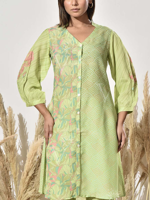Green Vasansi Silk Printed Kurta and Pant Set