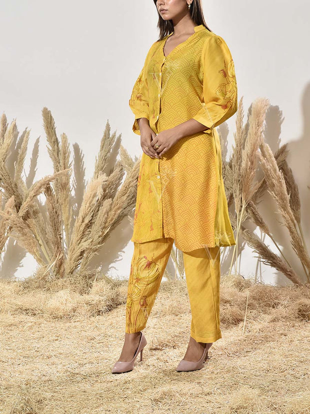 Yellow Vasansi Silk Printed Kurta and Pant Set