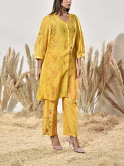 Yellow Vasansi Silk Printed Kurta and Pant Set
