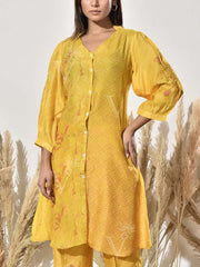 Yellow Vasansi Silk Printed Kurta and Pant Set