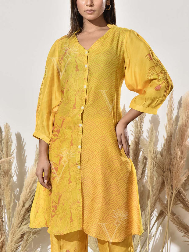 Yellow Vasansi Silk Printed Kurta and Pant Set
