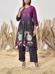 Rouge and Black Vasansi Silk Printed Kurta and Pant Set